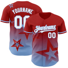 Load image into Gallery viewer, Custom Red White-Light Blue 3D Pattern Design Gradient Style Twinkle Star Authentic Baseball Jersey
