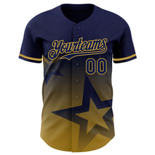 Load image into Gallery viewer, Custom Navy Old Gold 3D Pattern Design Gradient Style Twinkle Star Authentic Baseball Jersey
