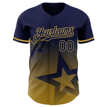 Custom Navy Old Gold 3D Pattern Design Gradient Style Twinkle Star Authentic Baseball Jersey