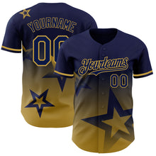 Load image into Gallery viewer, Custom Navy Old Gold 3D Pattern Design Gradient Style Twinkle Star Authentic Baseball Jersey
