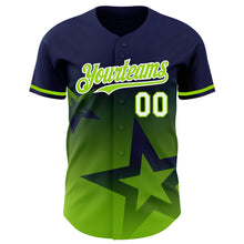 Load image into Gallery viewer, Custom Navy Neon Green-White 3D Pattern Design Gradient Style Twinkle Star Authentic Baseball Jersey
