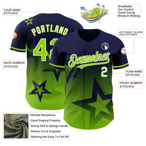 Custom Navy Neon Green-White 3D Pattern Design Gradient Style Twinkle Star Authentic Baseball Jersey