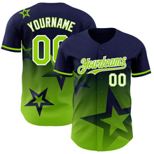 Load image into Gallery viewer, Custom Navy Neon Green-White 3D Pattern Design Gradient Style Twinkle Star Authentic Baseball Jersey
