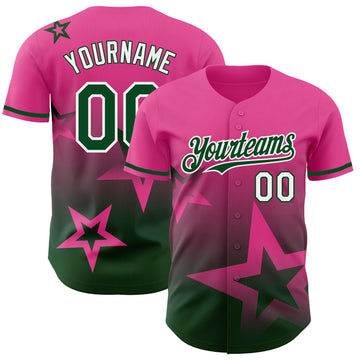Custom Pink Green-White 3D Pattern Design Gradient Style Twinkle Star Authentic Baseball Jersey