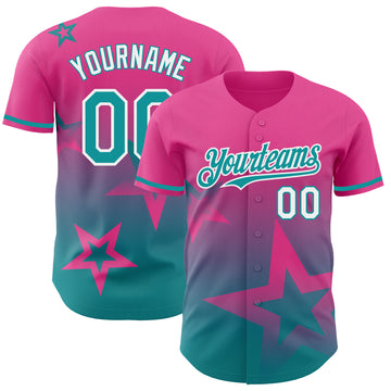 Custom Pink Teal-White 3D Pattern Design Gradient Style Twinkle Star Authentic Baseball Jersey