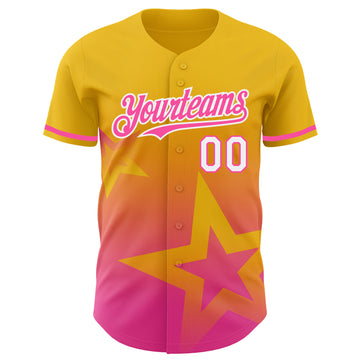 Custom Yellow Pink-White 3D Pattern Design Gradient Style Twinkle Star Authentic Baseball Jersey