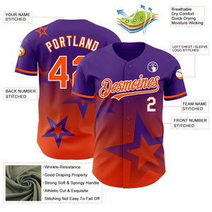 Custom Purple Orange-White 3D Pattern Design Gradient Style Twinkle Star Authentic Baseball Jersey