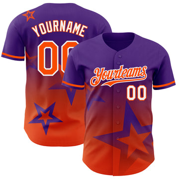 Custom Purple Orange-White 3D Pattern Design Gradient Style Twinkle Star Authentic Baseball Jersey