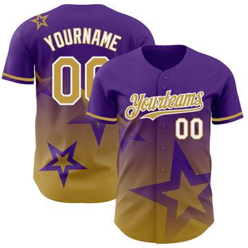 Custom Purple Old Gold-White 3D Pattern Design Gradient Style Twinkle Star Authentic Baseball Jersey