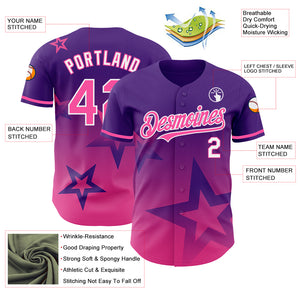 Custom Purple Pink-White 3D Pattern Design Gradient Style Twinkle Star Authentic Baseball Jersey