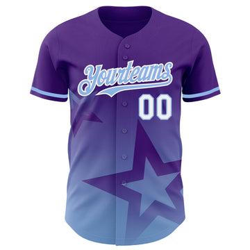 Custom Purple Light Blue-White 3D Pattern Design Gradient Style Twinkle Star Authentic Baseball Jersey