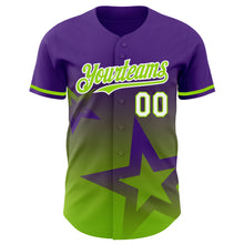 Load image into Gallery viewer, Custom Purple Neon Green-White 3D Pattern Design Gradient Style Twinkle Star Authentic Baseball Jersey
