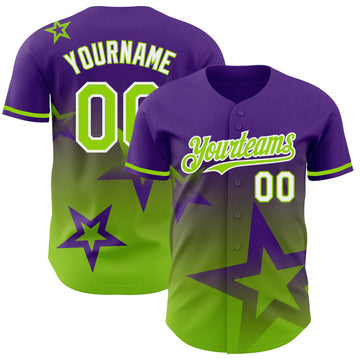 Custom Purple Neon Green-White 3D Pattern Design Gradient Style Twinkle Star Authentic Baseball Jersey