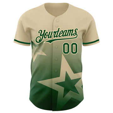 Custom Cream Green 3D Pattern Design Gradient Style Twinkle Star Authentic Baseball Jersey