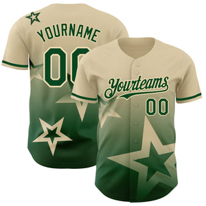 Custom Cream Green 3D Pattern Design Gradient Style Twinkle Star Authentic Baseball Jersey