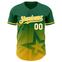 Load image into Gallery viewer, Custom Kelly Green Yellow-White 3D Pattern Design Gradient Style Twinkle Star Authentic Baseball Jersey
