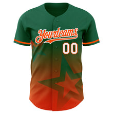 Load image into Gallery viewer, Custom Kelly Green Orange-White 3D Pattern Design Gradient Style Twinkle Star Authentic Baseball Jersey
