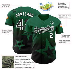 Custom Kelly Green Black-White 3D Pattern Design Gradient Style Twinkle Star Authentic Baseball Jersey