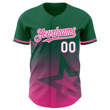 Load image into Gallery viewer, Custom Kelly Green Pink-White 3D Pattern Design Gradient Style Twinkle Star Authentic Baseball Jersey
