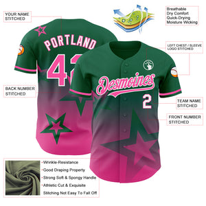 Custom Kelly Green Pink-White 3D Pattern Design Gradient Style Twinkle Star Authentic Baseball Jersey