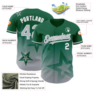 Custom Kelly Green Gray-White 3D Pattern Design Gradient Style Twinkle Star Authentic Baseball Jersey