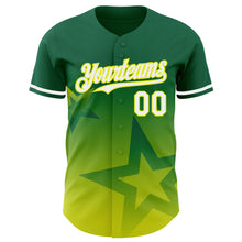 Load image into Gallery viewer, Custom Kelly Green White-Neon Yellow 3D Pattern Design Gradient Style Twinkle Star Authentic Baseball Jersey
