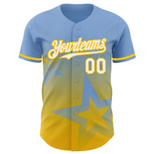 Load image into Gallery viewer, Custom Light Blue White-Yellow 3D Pattern Design Gradient Style Twinkle Star Authentic Baseball Jersey
