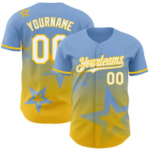 Load image into Gallery viewer, Custom Light Blue White-Yellow 3D Pattern Design Gradient Style Twinkle Star Authentic Baseball Jersey
