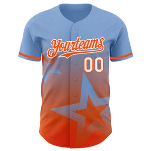 Custom Light Blue Orange-White 3D Pattern Design Gradient Style Twinkle Star Authentic Baseball Jersey