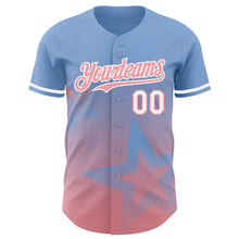 Load image into Gallery viewer, Custom Light Blue Medium Pink-White 3D Pattern Design Gradient Style Twinkle Star Authentic Baseball Jersey
