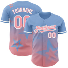 Load image into Gallery viewer, Custom Light Blue Medium Pink-White 3D Pattern Design Gradient Style Twinkle Star Authentic Baseball Jersey
