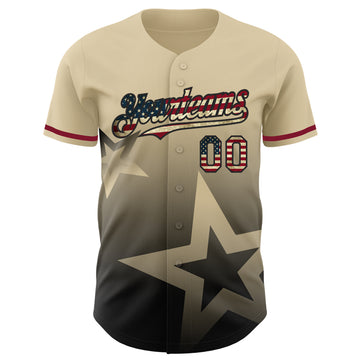 Custom Cream Vintage USA Flag-Black 3D Pattern Design Gradient Style Twinkle Star Authentic Baseball Jersey