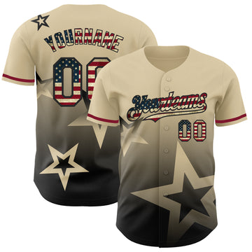 Custom Cream Vintage USA Flag-Black 3D Pattern Design Gradient Style Twinkle Star Authentic Baseball Jersey