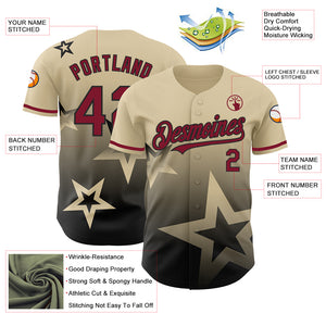 Custom Cream Crimson-Black 3D Pattern Design Gradient Style Twinkle Star Authentic Baseball Jersey