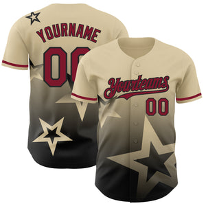 Custom Cream Crimson-Black 3D Pattern Design Gradient Style Twinkle Star Authentic Baseball Jersey