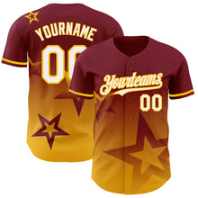 Load image into Gallery viewer, Custom Crimson White-Gold 3D Pattern Design Gradient Style Twinkle Star Authentic Baseball Jersey
