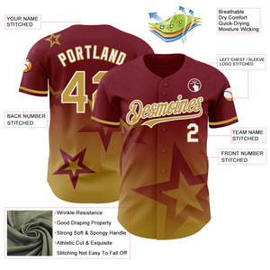 Custom Crimson Old Gold-White 3D Pattern Design Gradient Style Twinkle Star Authentic Baseball Jersey