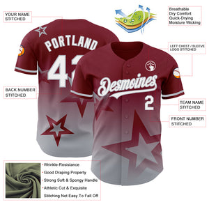 Custom Crimson White-Gray 3D Pattern Design Gradient Style Twinkle Star Authentic Baseball Jersey