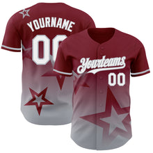 Load image into Gallery viewer, Custom Crimson White-Gray 3D Pattern Design Gradient Style Twinkle Star Authentic Baseball Jersey
