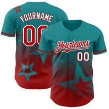 Load image into Gallery viewer, Custom Teal Red-White 3D Pattern Design Gradient Style Twinkle Star Authentic Baseball Jersey
