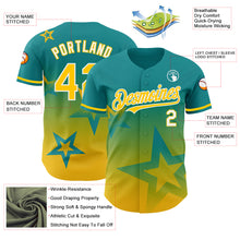 Load image into Gallery viewer, Custom Teal Yellow-White 3D Pattern Design Gradient Style Twinkle Star Authentic Baseball Jersey
