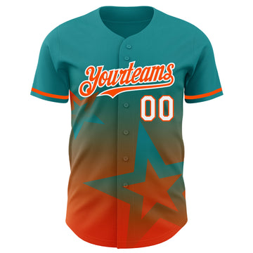 Custom Teal Orange-White 3D Pattern Design Gradient Style Twinkle Star Authentic Baseball Jersey