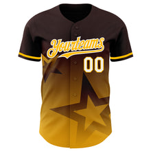 Load image into Gallery viewer, Custom Brown Gold-White 3D Pattern Design Gradient Style Twinkle Star Authentic Baseball Jersey
