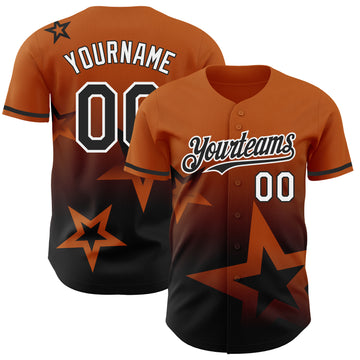 Custom Texas Orange Black-White 3D Pattern Design Gradient Style Twinkle Star Authentic Baseball Jersey