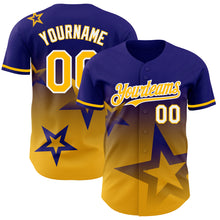 Load image into Gallery viewer, Custom Dark Purple Gold-White 3D Pattern Design Gradient Style Twinkle Star Authentic Baseball Jersey
