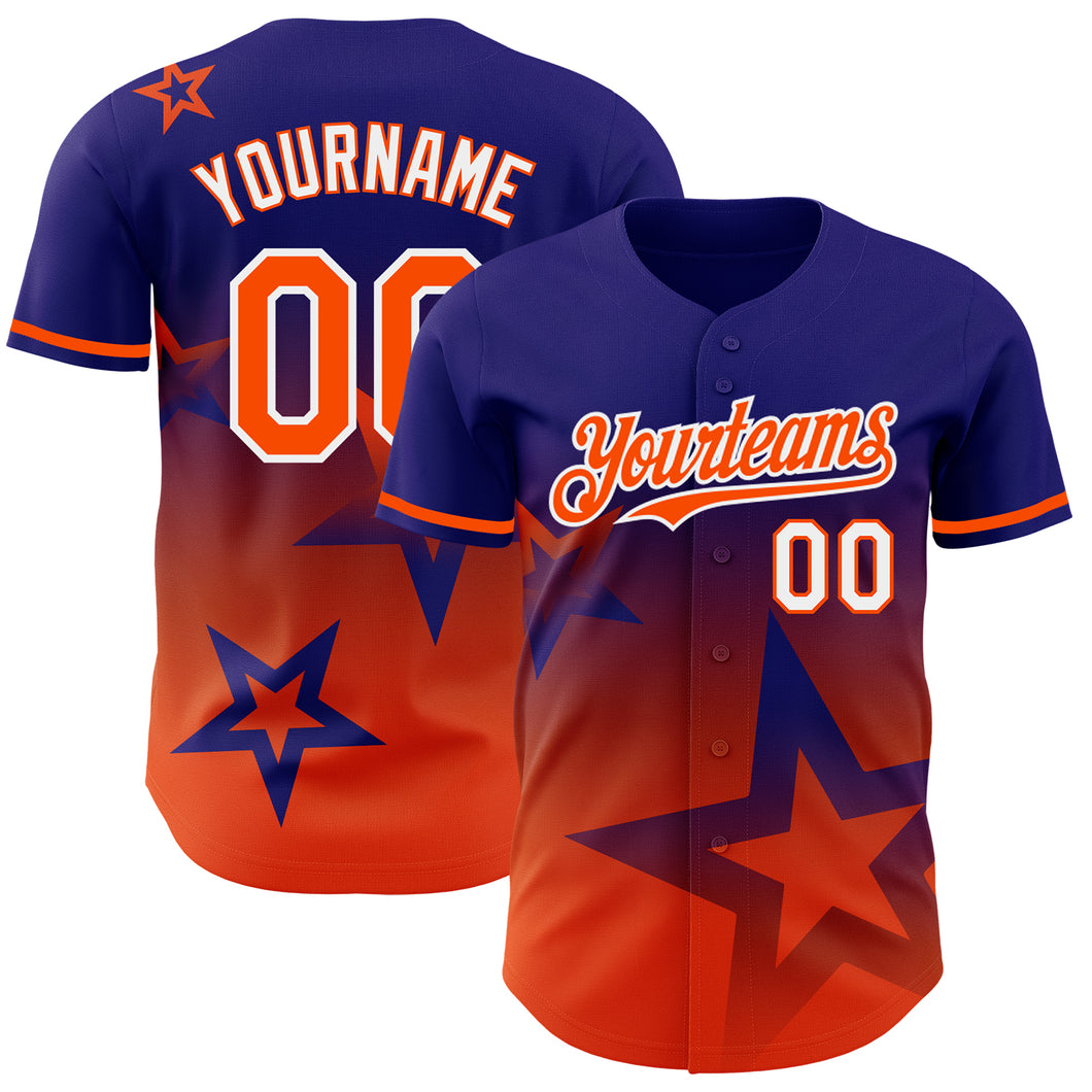 Custom Dark Purple Orange-White 3D Pattern Design Gradient Style Twinkle Star Authentic Baseball Jersey