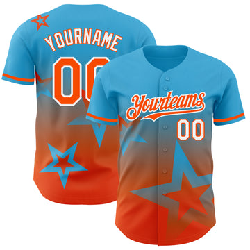 Custom Sky Blue Orange-White 3D Pattern Design Gradient Style Twinkle Star Authentic Baseball Jersey