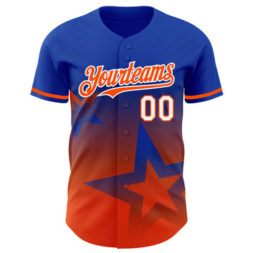 Custom Thunder Blue Orange-White 3D Pattern Design Gradient Style Twinkle Star Authentic Baseball Jersey