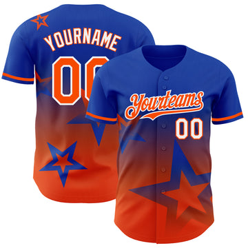 Custom Thunder Blue Orange-White 3D Pattern Design Gradient Style Twinkle Star Authentic Baseball Jersey