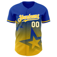 Load image into Gallery viewer, Custom Thunder Blue Yellow-White 3D Pattern Design Gradient Style Twinkle Star Authentic Baseball Jersey

